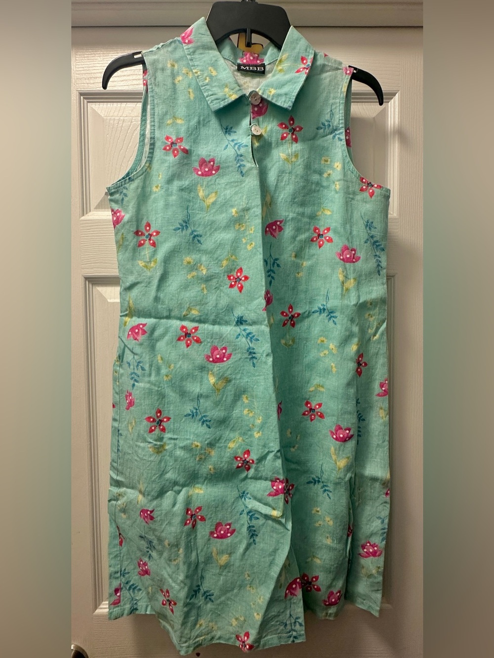 90s linen sleeveless dress w/collar